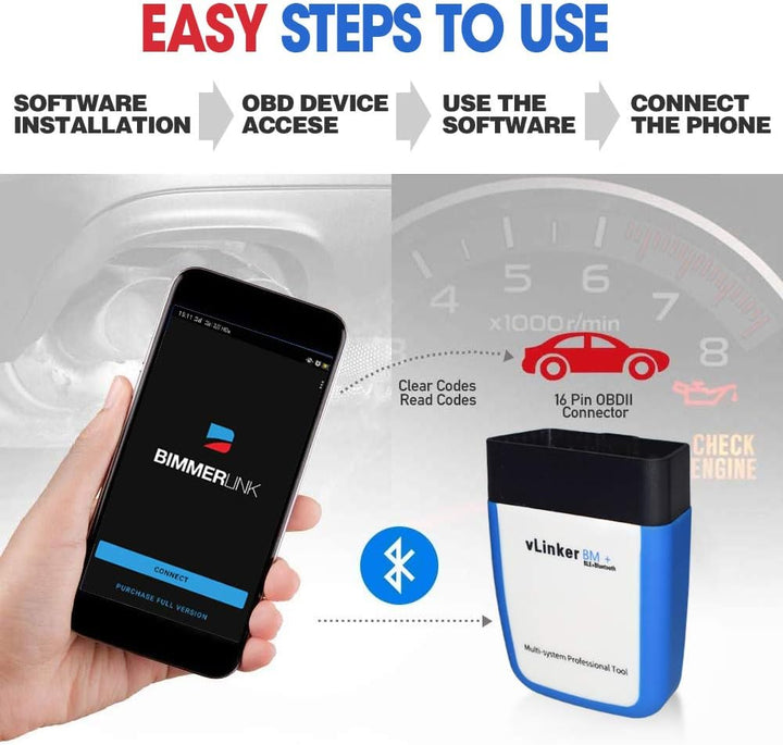 OBDII Bluetooth, TONWON Vgate vLinker BM+ OBD2 diagnosegerät OBD Adapter Kontrollieren Sie die Motor