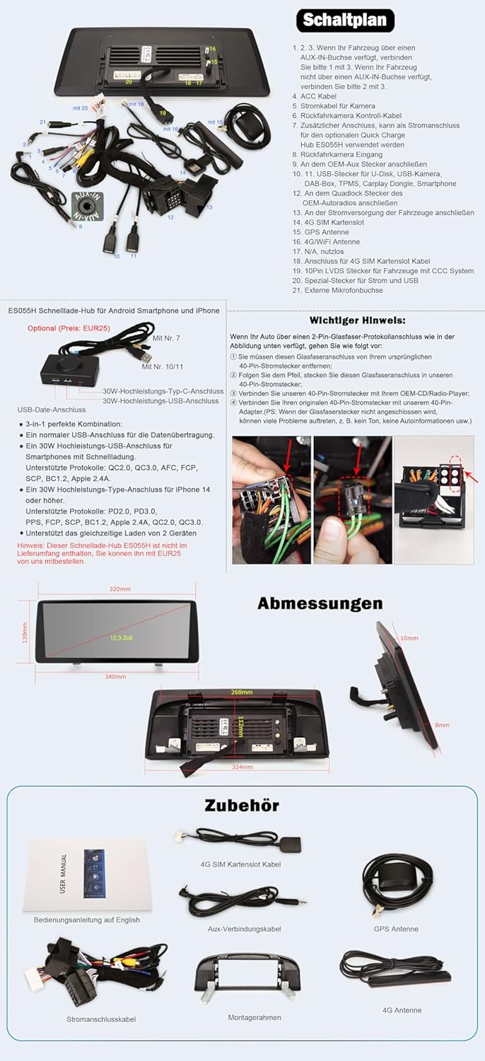Erisin 12,3" Qualcomm 8-Kern 8GB+128GB Android 16 Autoradio GPS Navi für BMW 5er E60 E61(2005-2008)