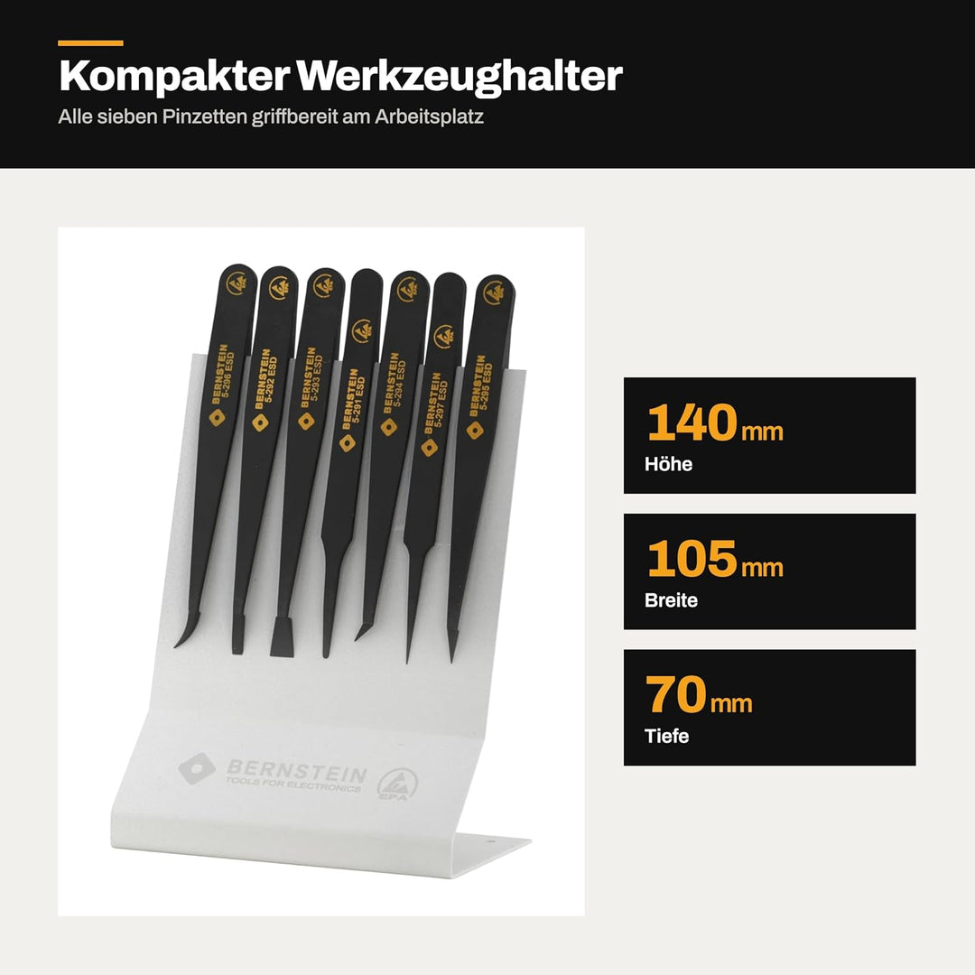 BERNSTEIN ESD Pinzetten Set 7-teilig - Antistatischer Kunststoff, Präzisionspinzette für Elektronik