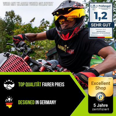 Broken Head Jack S. VX2 rot - Motocross-Helm mit Visier und Sonnenblende - Enduro Cross-Helm S (55-5