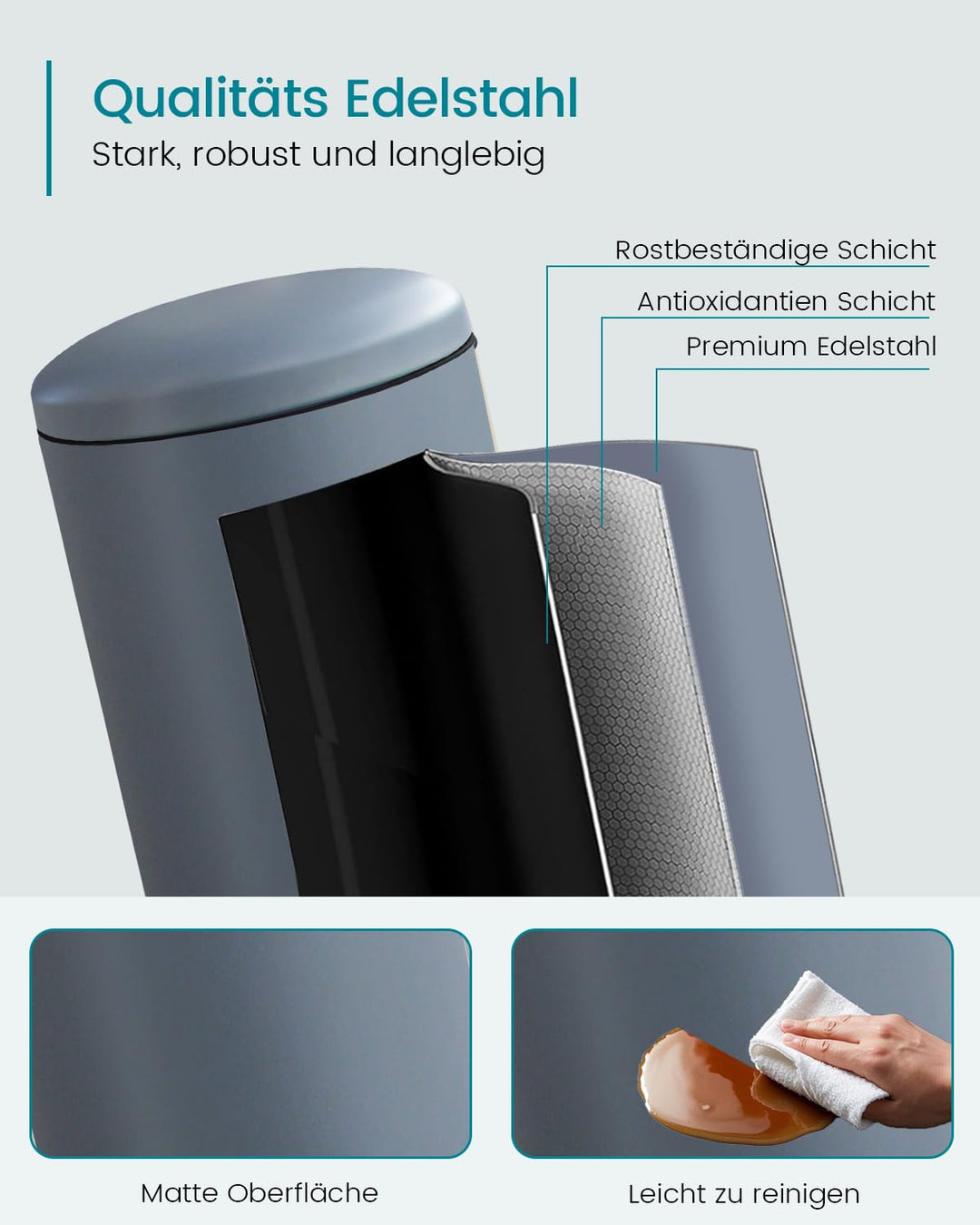 Mülleimer 30 L Treteimer mit Softclose-Deckel, Abfalleimer 30 Liter mit Fusspedal, Rund Mülleimer mi