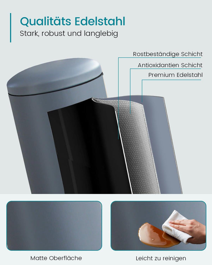 Mülleimer 30 L Treteimer mit Softclose-Deckel, Abfalleimer 30 Liter mit Fusspedal, Rund Mülleimer mi