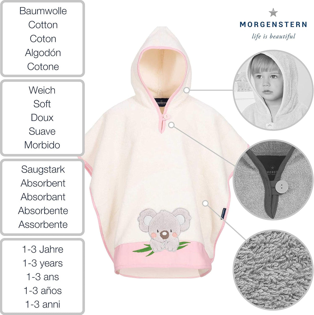 Morgenstern Kinder Badeponcho Koala 1-3 Jahre Rosa, 1-3 Jahre Rosa