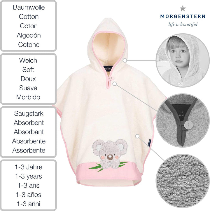 Morgenstern Kinder Badeponcho Koala 1-3 Jahre Rosa, 1-3 Jahre Rosa