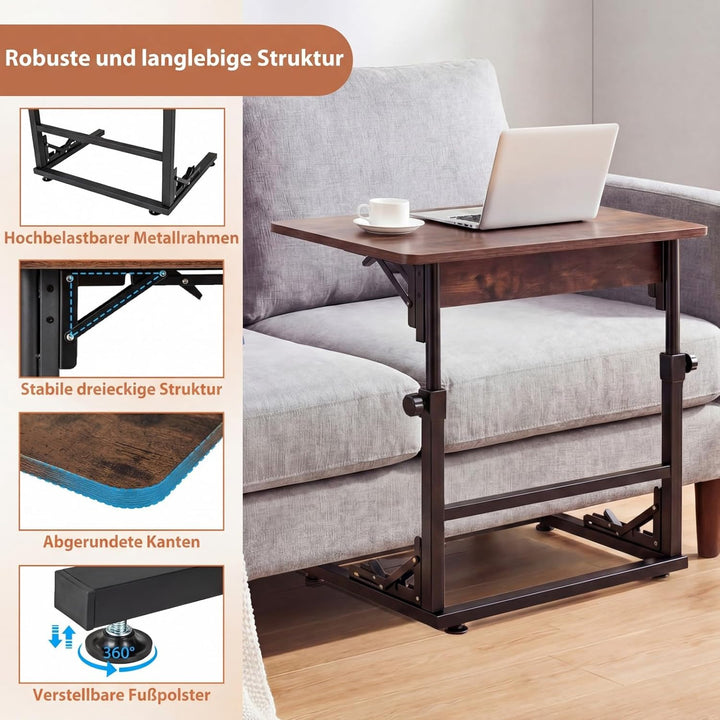 COSTWAY Betttisch, höhenverstellbarer Pflegetisch klappbar, Laptoptisch C-Form aus Metall & Holz, Be