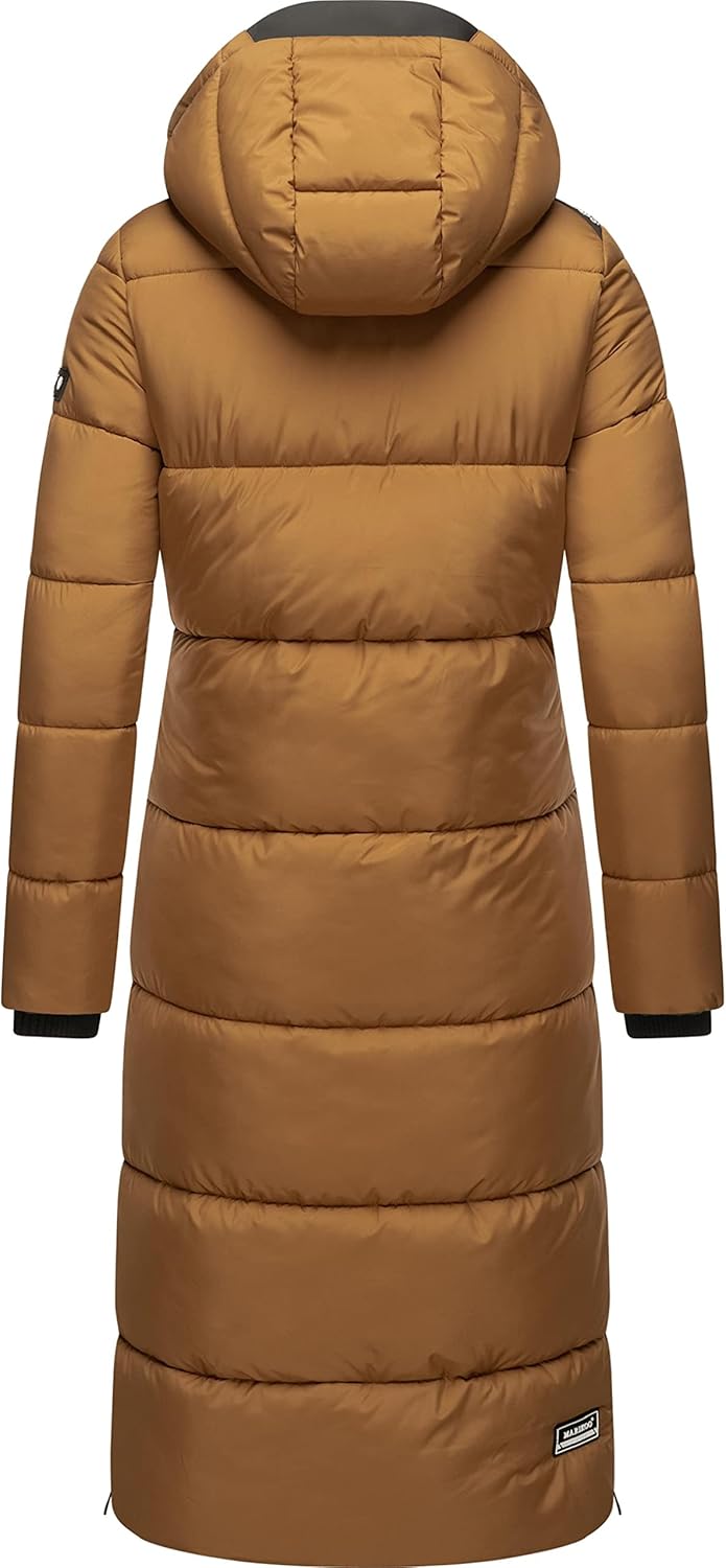 MARIKOO Damen Wintermantel Warmer Steppmantel lang mit Abnehmbarer Kapuze Reliziaa XS-3XL L Camel, L
