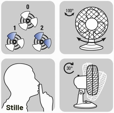 TROTEC Tischventilator TVE 11, geräuscharmer Ventilator, 25 Watt, 2 Gebläsestufen, 80°-Oszillation,