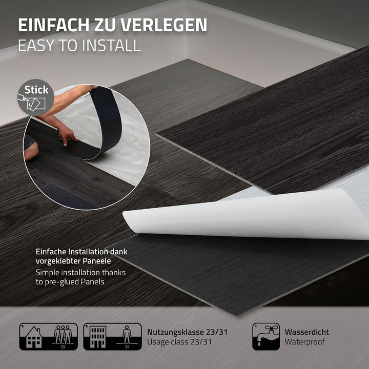 ML-Design Deluxe PVC Bodenbelag, Selbstklebende Vinyl-Dielen, Vinylboden, 91,5 cm x 15,3 cm x 2 mm,