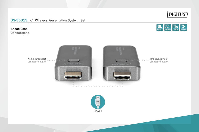 DIGITUS Click & Present Mini – Kabelloses Präsentationssystem – Für Laptop, Tablet, Smartphone – Kei
