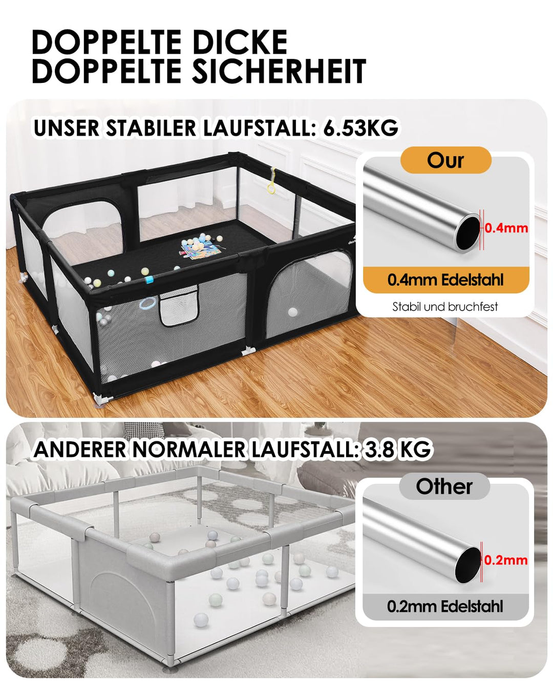 derimkcoa Laufstall Baby mit Spielmatte,Laufgitter Baby,Kinderzaun mit Atmungsaktivem Netz,Tragbarer