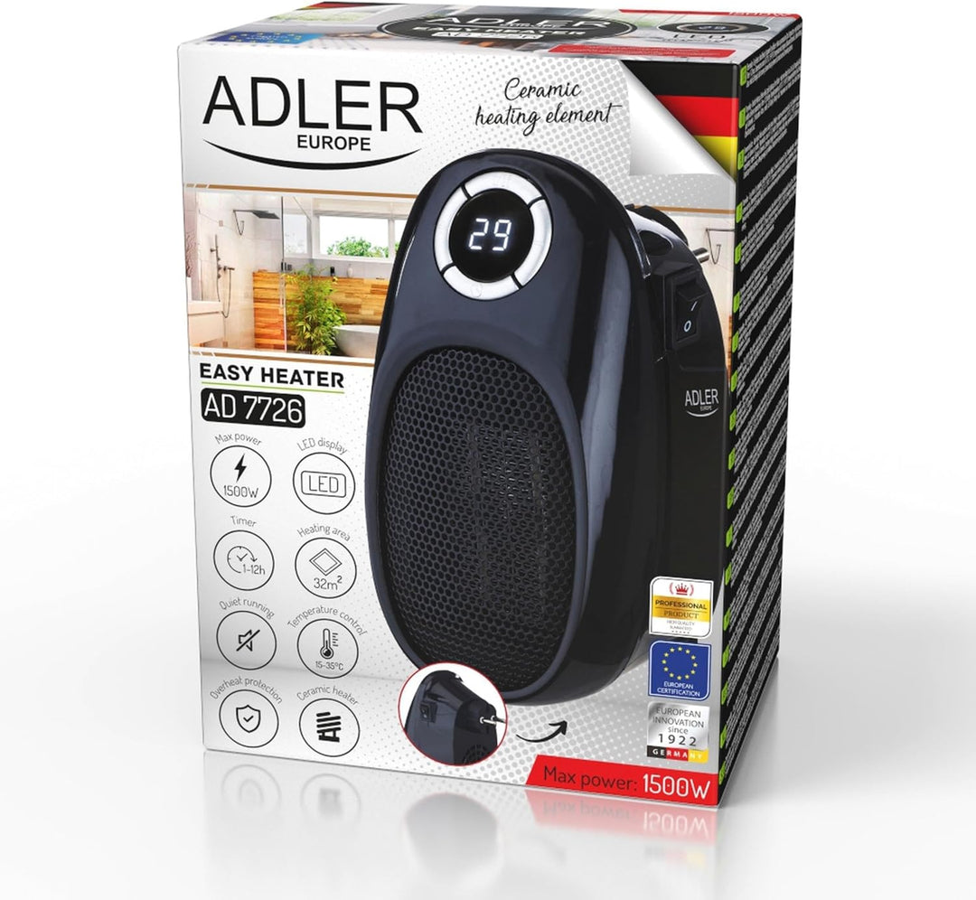 Adler | Mini-Heizung mit Standfuss | nahezu überall aufstellbar | 12-Stunden-Timer | 400W, grosse di