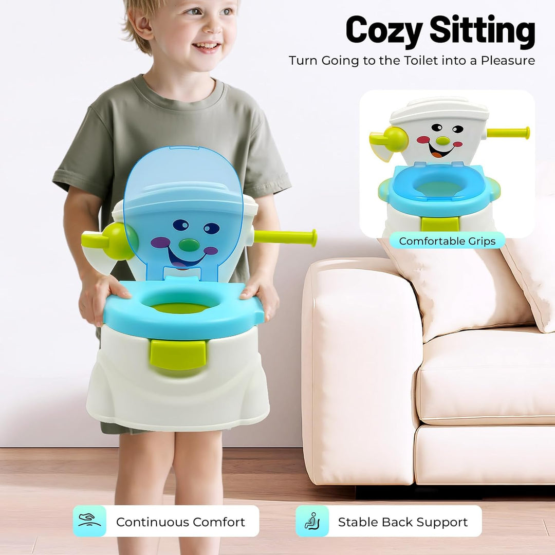 Töpfchen für Kinder Reise Tragbar 2in1 Toilettensitz mit Deckel Rückenlehne Rutschfest Töpfchentrain