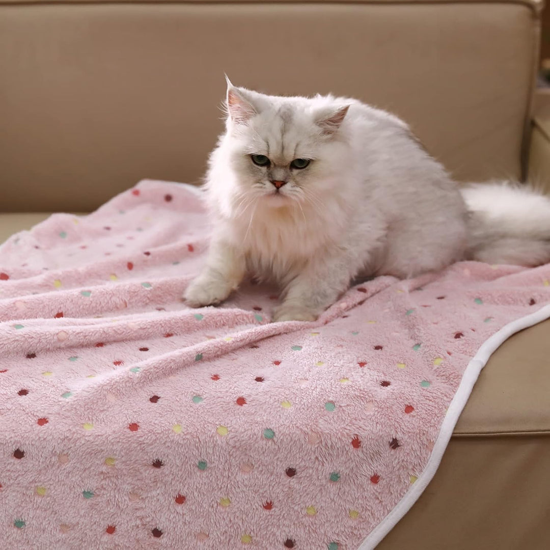 Flanell-Haustierdecke, superweich, niedliches Punktemotiv, Überwurf für Hund, Welpen, Katze, Beige/B