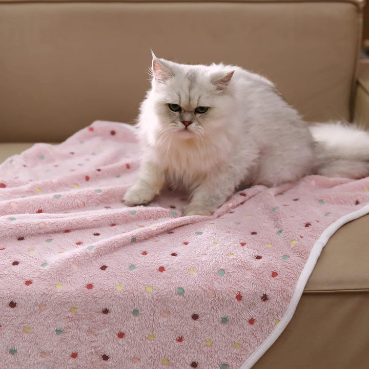 Flanell-Haustierdecke, superweich, niedliches Punktemotiv, Überwurf für Hund, Welpen, Katze, Beige/B