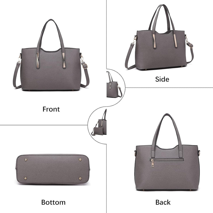 Miss Lulu Henkeltasche Damen Tasche 2 tIg. Shopper Reise Schultertasche,Grau, Grau