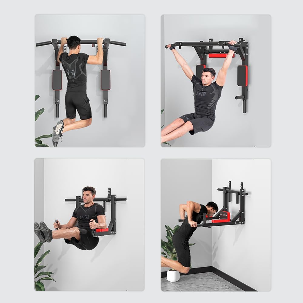 Luckyone Multifunktionale Klimmzugstange zur Wandmontage, Dip-Station für Heimstudio, Indoor-Trainin