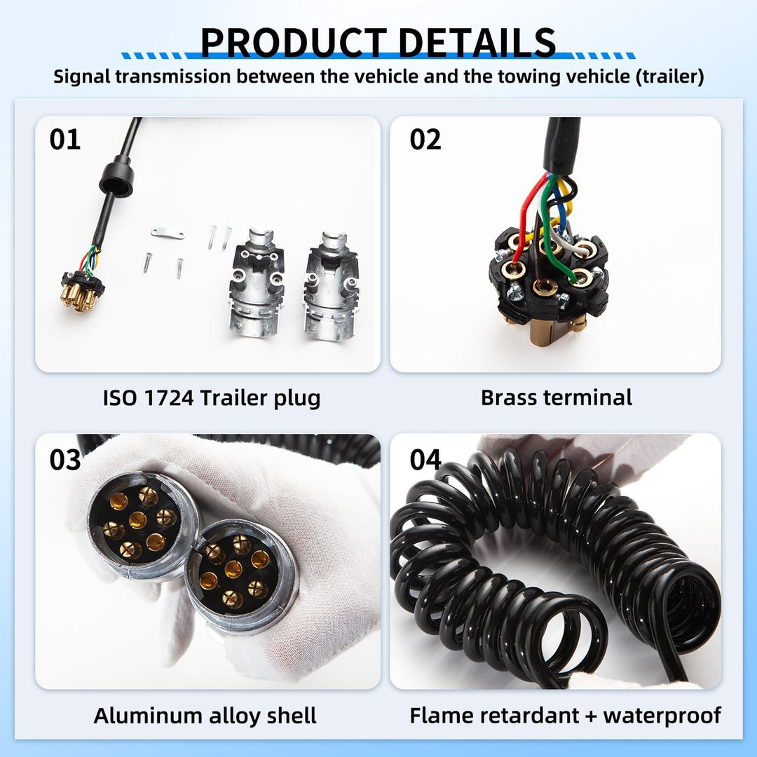 Anhängerkabel 7 Polig Spiralkabel 7 Polig Anhänger Stecker auf Stecker für KFZ Anhänger 2.0 Meter 2,