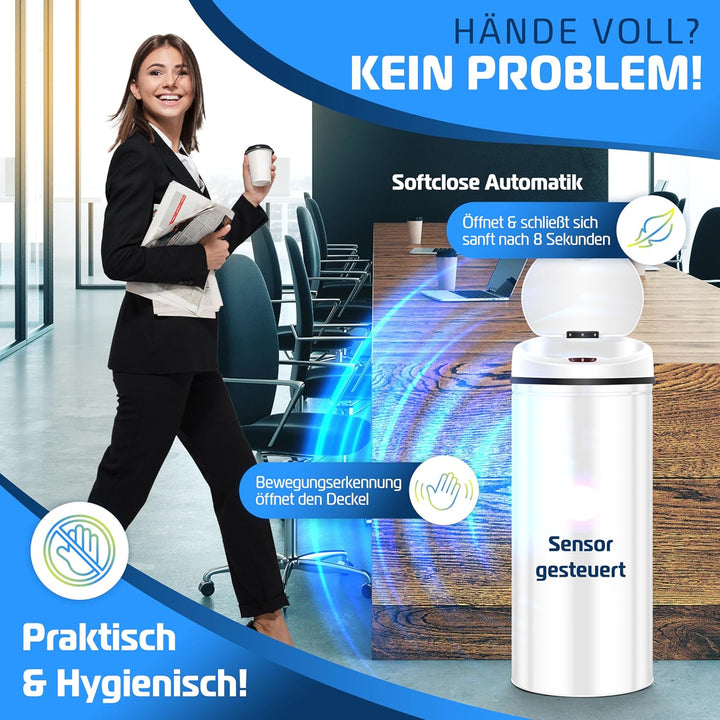 KESSER Sensor Mülleimer ✓ Automatik ✓ Abfalleimer ✓ Abfall | Edelstahl | Farbe: WEIss | Grösse: 56 L
