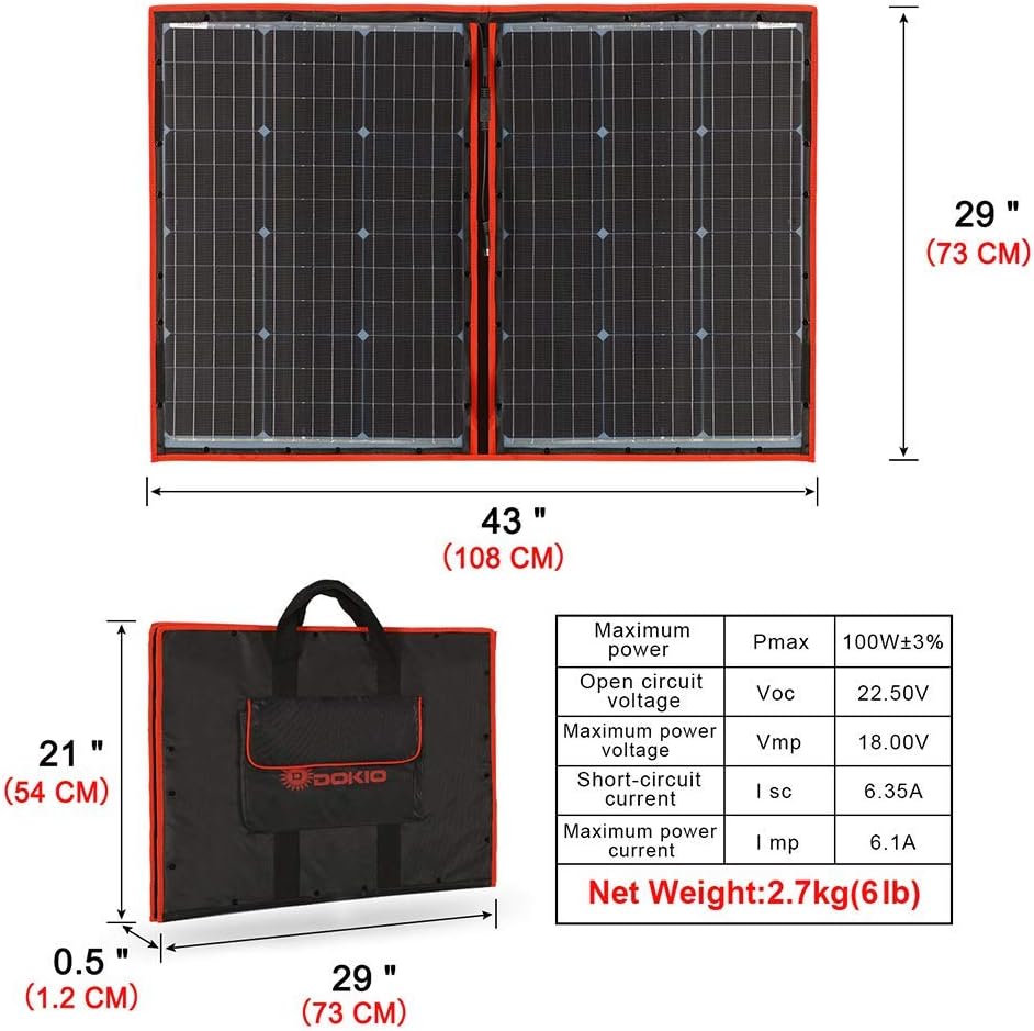 DOKIO 100 Watt Solartasche Faltbares Mobiles Solar-Panel Mit Effektivsten Monokristallinen Zellen,So