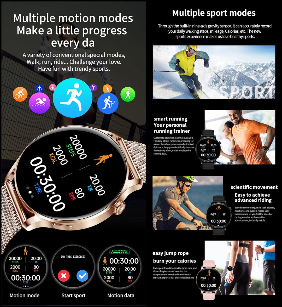 Aliwisdom Smartwatch für Herren Damen, 1,36 Zoll HD Rund Bluetooth Anruf Smart Watch Wasserdicht Fit