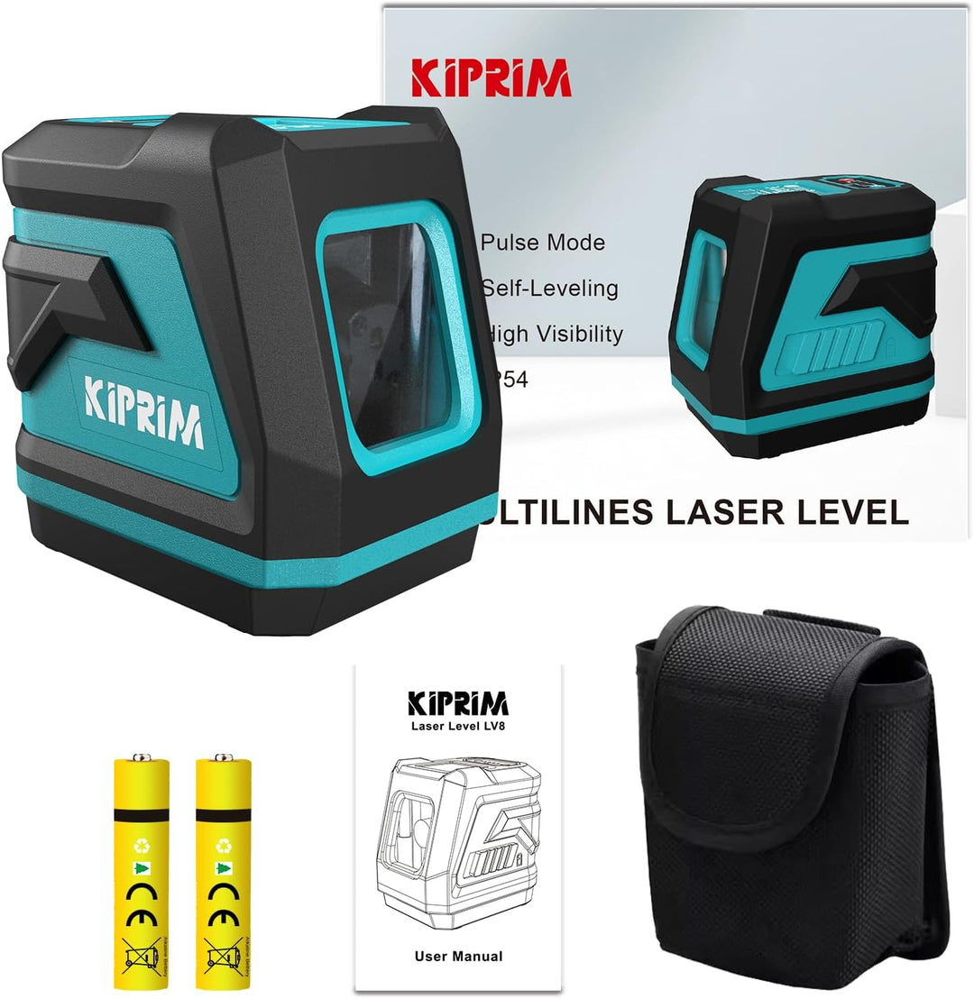 Kiprim Grüner Kreuzlinienlaser LV8 mit Verbesserter Sichtbarkeit, Einstellbarer Helligkeit,Manuellem
