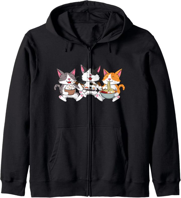 Anime Kawaii Katzen & Ramen Nudeln, Sushi & Reis Katze Kapuzenjacke