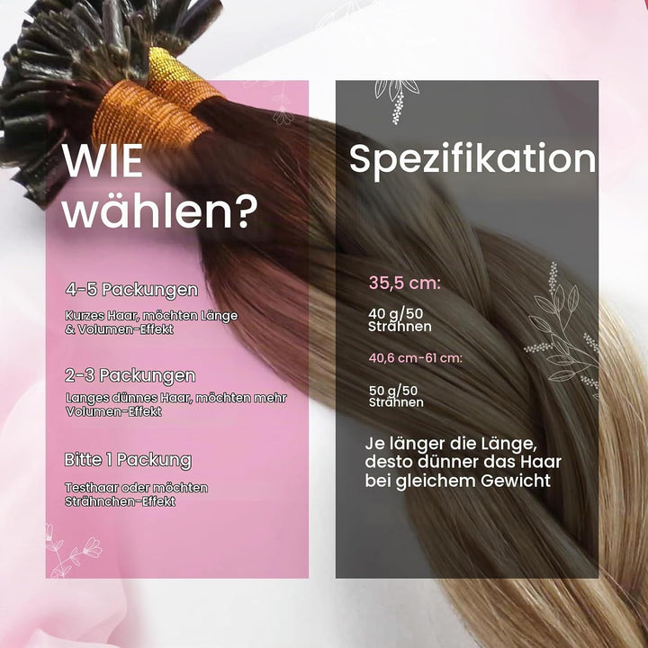 Moresoo Remy Echthaar Extensions Bondings Hot Fusion 45cm Haarverlängerung Echthaar Bondings Dunkelb