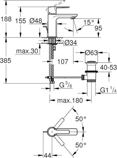 GROHE Lineare , Badarmatur - Waschtischarmatur , XS-Size, mit Zugstange, supersteel , 32109DC1, Edel