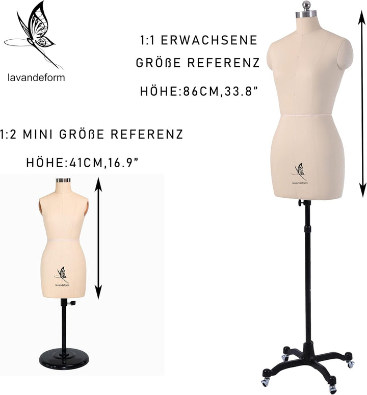 lavandeform 1/2 Schneiderpuppe halbe Grösse, zum Nähen Miniatur, （es handelt Sich Nicht um Erwachsen