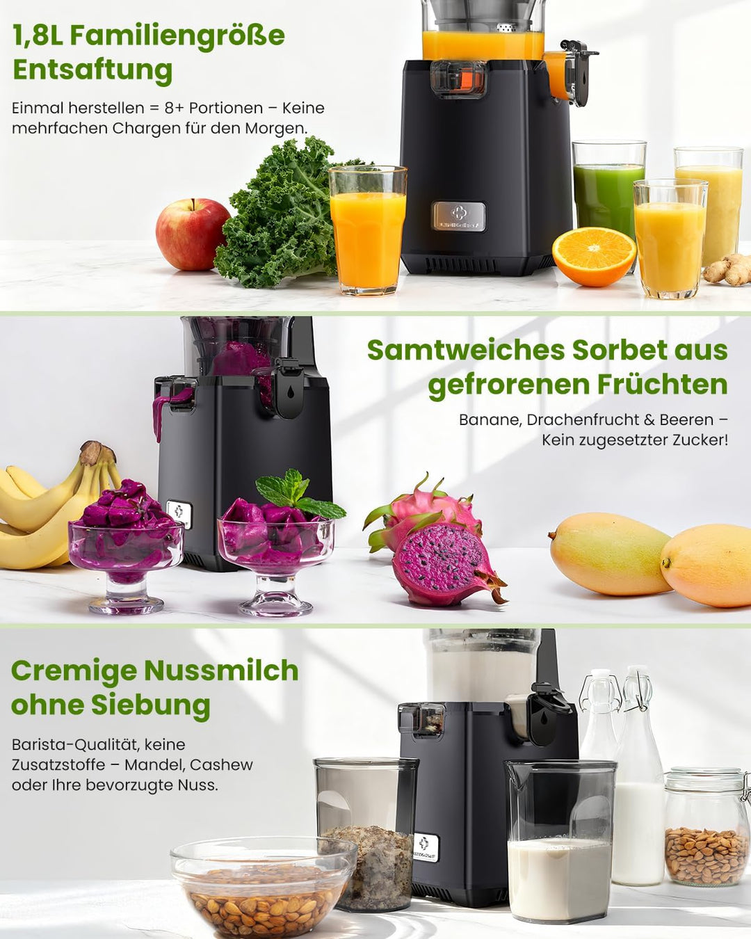 LINKChef Entsafter Slow Juicer für Obst und Gemüse, 250W Juicer Machine, 130 mm Einfüllöffnung für g