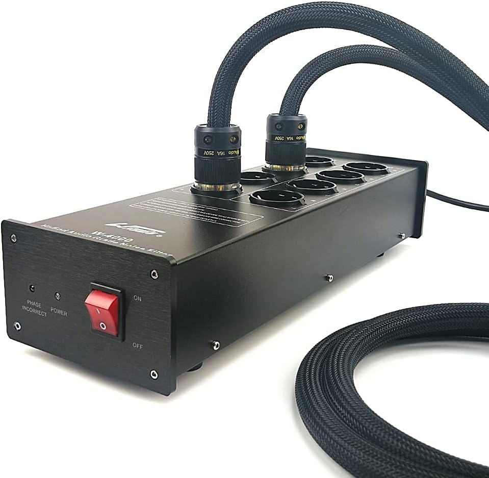 WAudio HiFi Netzfilter W-4000B, 8 Mehrfach Steckdosen mit Überspannungsschutz und Phasenlicht, Schwa