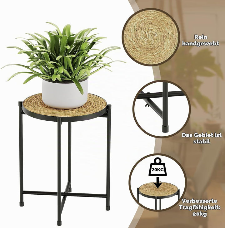 Bamworld Runder Pflanzenständer für draussen Blumenhocker Pflanzenhocker Blumenständer Metall Schwar