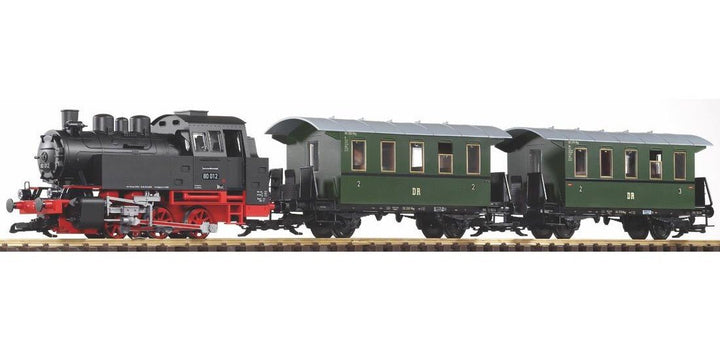Piko 37125 Start-Set BR 80 mit 2 Personenwagen der DR Spur G Epoche III (inklusive Sound + Dampf)