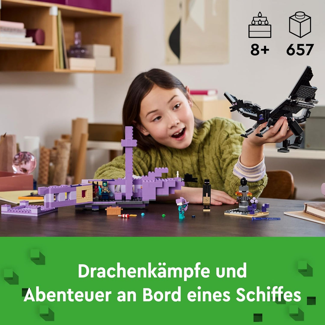 LEGO Minecraft Der Enderdrache und das Endschiff, Action-Spielzeug und Entdeckerset, Bauset zum Vide