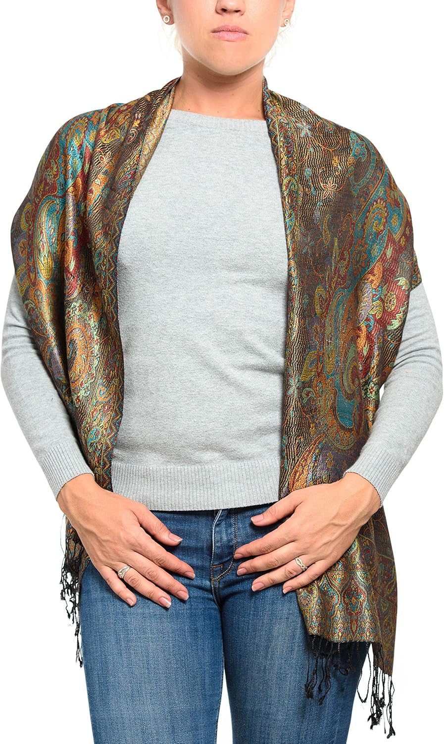 ufash Pashmina 100% Seidenschal aus Indien für Damen & Herren, Paisley Muster, 160 x 35 cm - Schal a