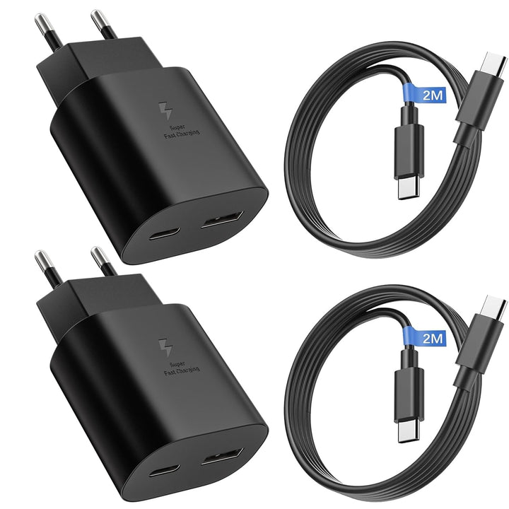 2er Pack USB C Ladegerät mit 2m Schnellladekabel 25W 2Port Schnellladegerät USB A & USBC für Samsung