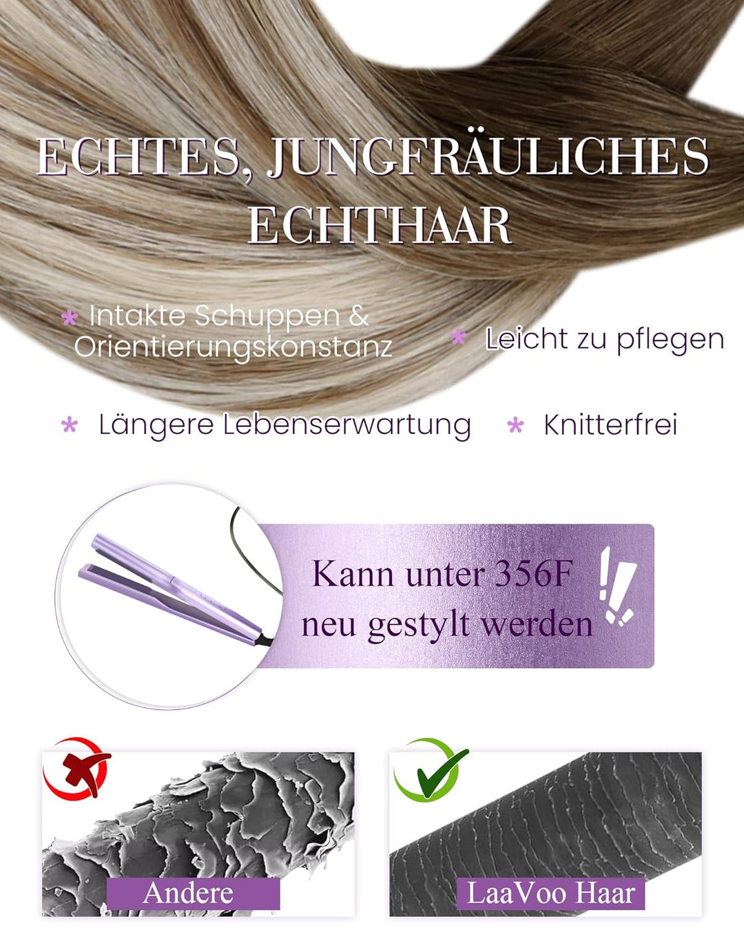 LaaVoo Bonding Extension Echthaar U Tip Hair Extensions 50cm für U Tip Haare Keratin Hellbraun mit P
