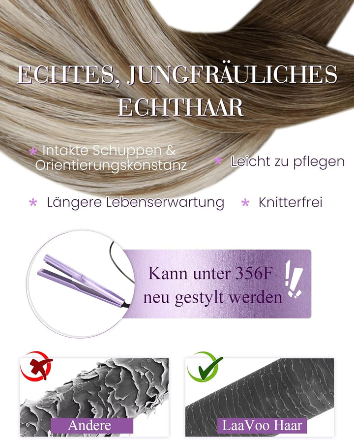 LaaVoo Bonding Extension Echthaar U Tip Hair Extensions 50cm für U Tip Haare Keratin Hellbraun mit P