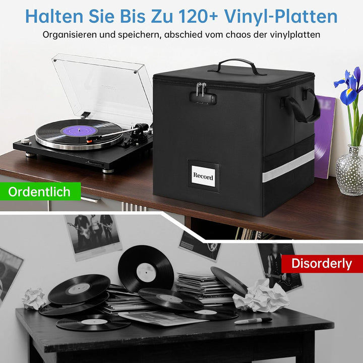Feuerfeste Vinyl-Schallplatten-Aufbewahrungsbox mit Schloss, wasserfeste Klappbare LP-Schallplatten-