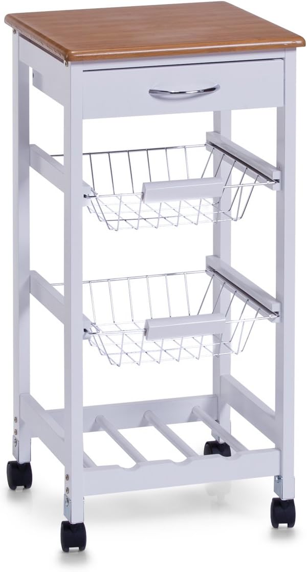 Zeller 13773 Küchenrollwagen, MDF, ca. 36 x 36 x 76 cm, weiss/Bamboo-Dekor, 40 x 40 cm, ca. 36 x 36