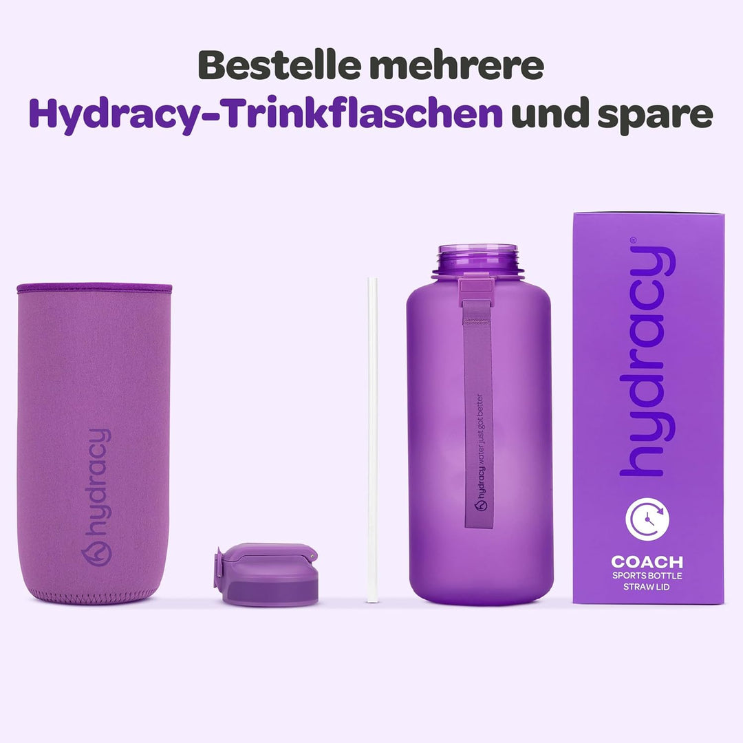 Hydracy Trinkflasche mit Strohhalm und Zeitmarkierung - 2L Wasserflasche - BPA-freie Trinkflasche -
