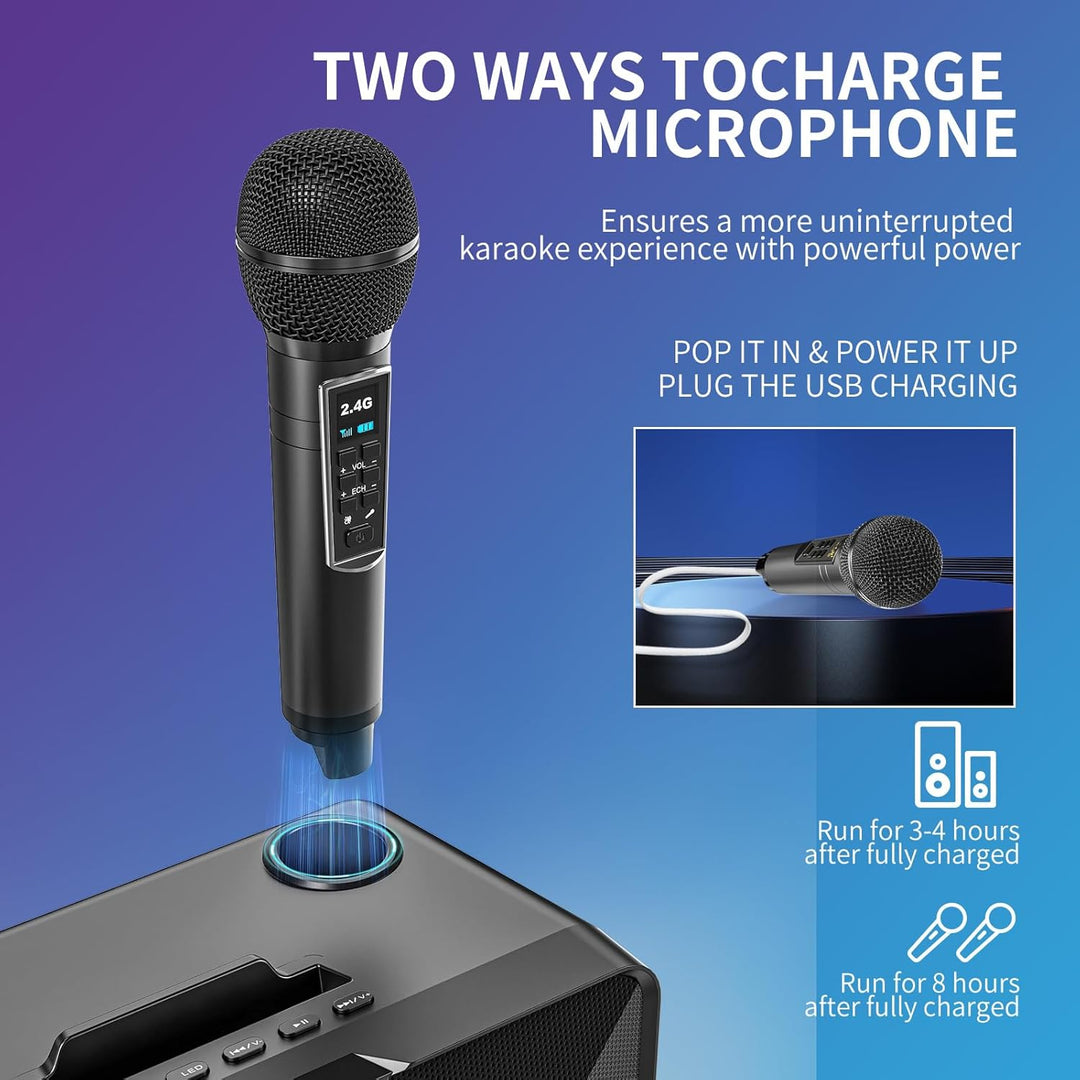 Tragbarer Karaoke Maschine,Karaoke mit 30W Bluetooth Lautsprecher,2 Kabellosen Karaoke-MikrofonWiede