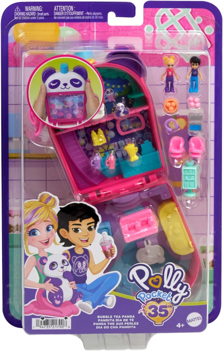 Polly Pocket-Puppen und Spielset, Bubble Tea-Pandaschatulle, tierisches Spielzeug mit 2 kleinen Pupp