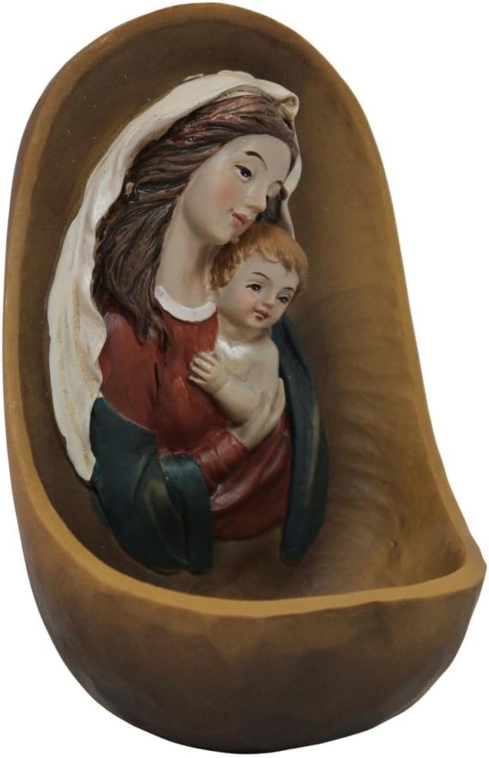 ZICOM Weihwasserkessel Weihwasserbecken Maria mit Kind Höhe 12cm handbemalt Polyresin