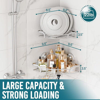 TAILI Duschablage Ohne Bohren,Einstellbar Ecke Dusche Caddy Saugnapf 2er Set Dusche Zubehör mit Hake