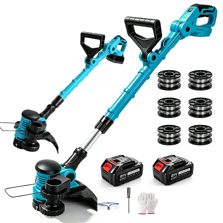 2IN1 Akku-Rasentrimmer kompatibel mit Makita, teleskopisch | 2×3000mAh Akku+Ladegerät, 6 Fäden, Seit