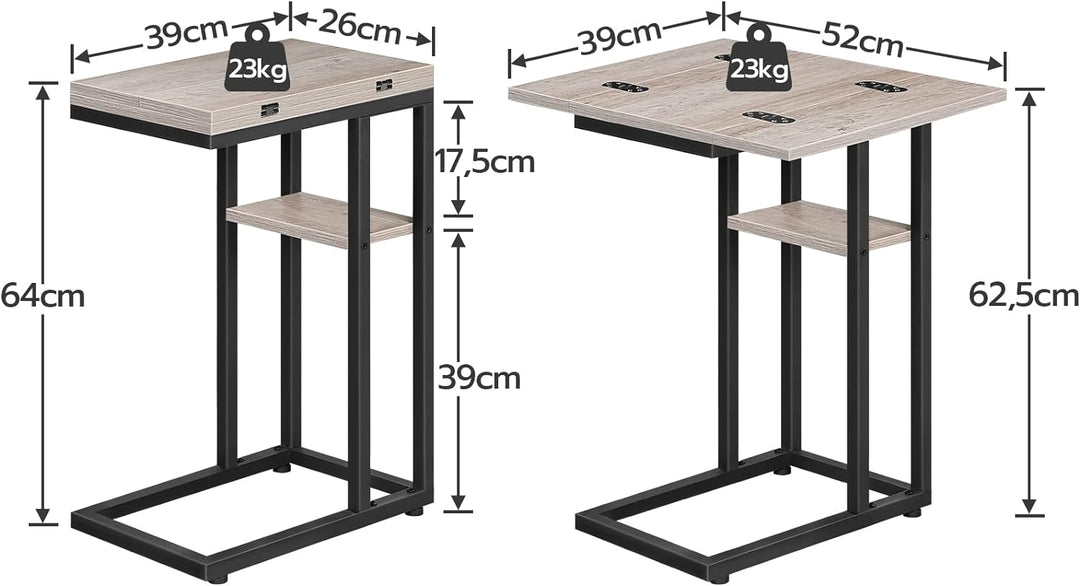 HOOBRO C-Form Beistelltisch, Klappbarer Sofatisch, Couchtisch, Kaffeetisch Snacktisch mit Lagerregal