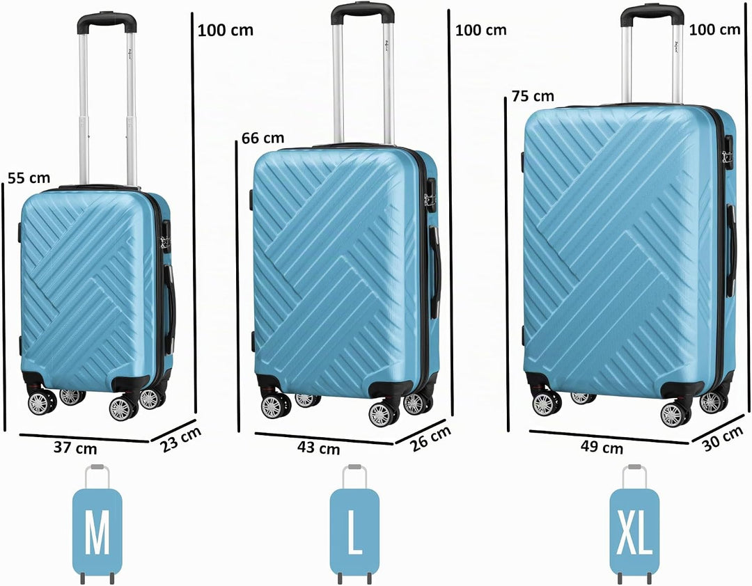 Zelsius Koffer Set 3 Stück, Stahlblau | ABS Hartschalenkoffer mit Zahlenschloss, Doppelrollen und In