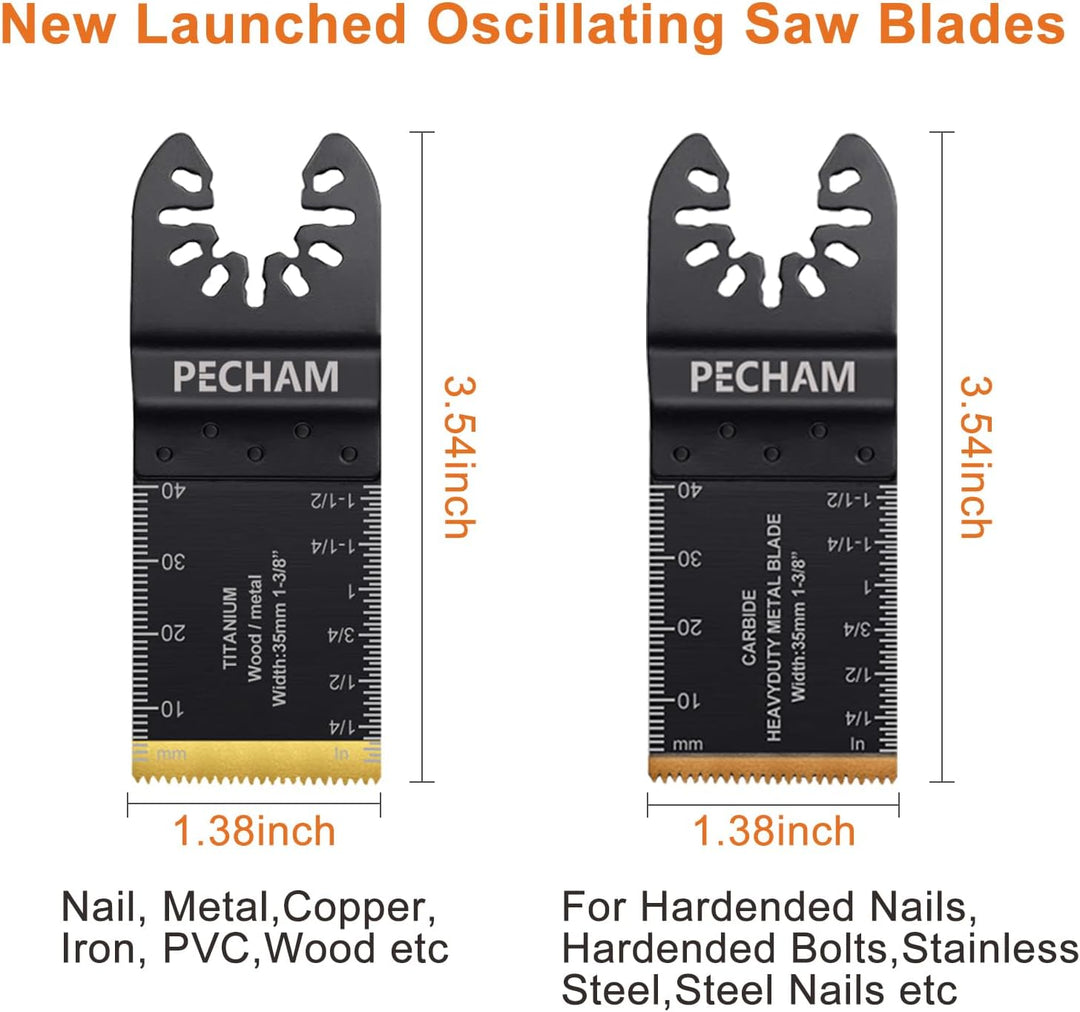 PECHAM 23tlg Multitool Sägeblätter Carbide Hartmetall,Titan-Oszillierende Sägeblätter,Gemischte Kit
