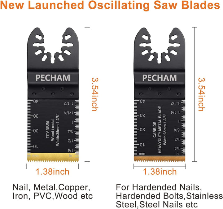 PECHAM 23tlg Multitool Sägeblätter Carbide Hartmetall,Titan-Oszillierende Sägeblätter,Gemischte Kit